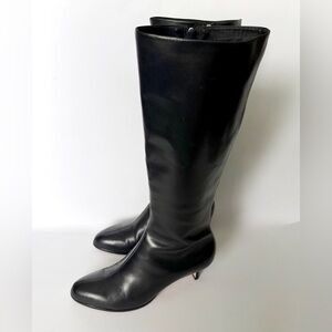 Reformation Tall Heeled Boots Black Leather Low Kitten Heel Almond Toe Size 8.5